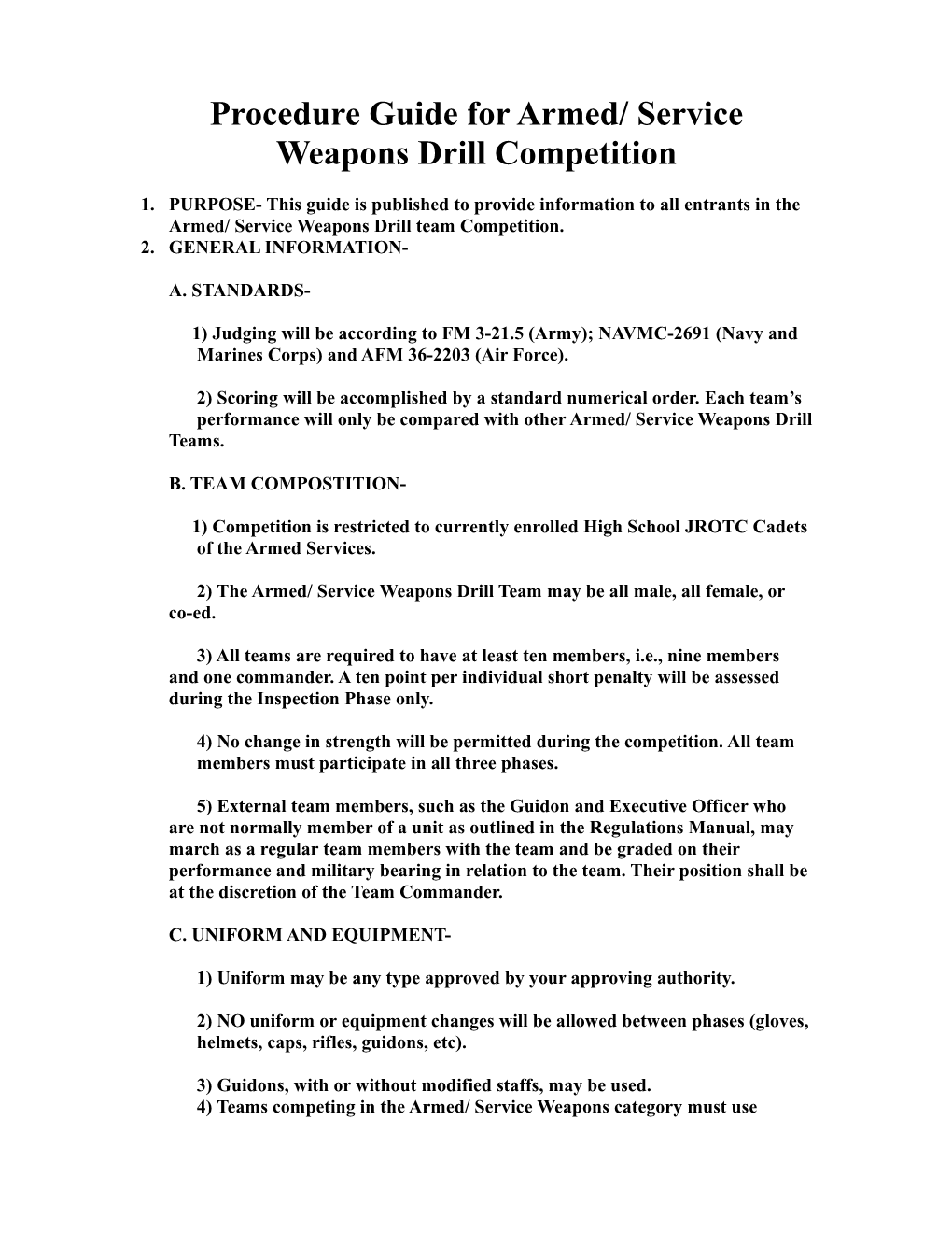 Procedure Guide for Armed/ Service Weapons Drill Competition