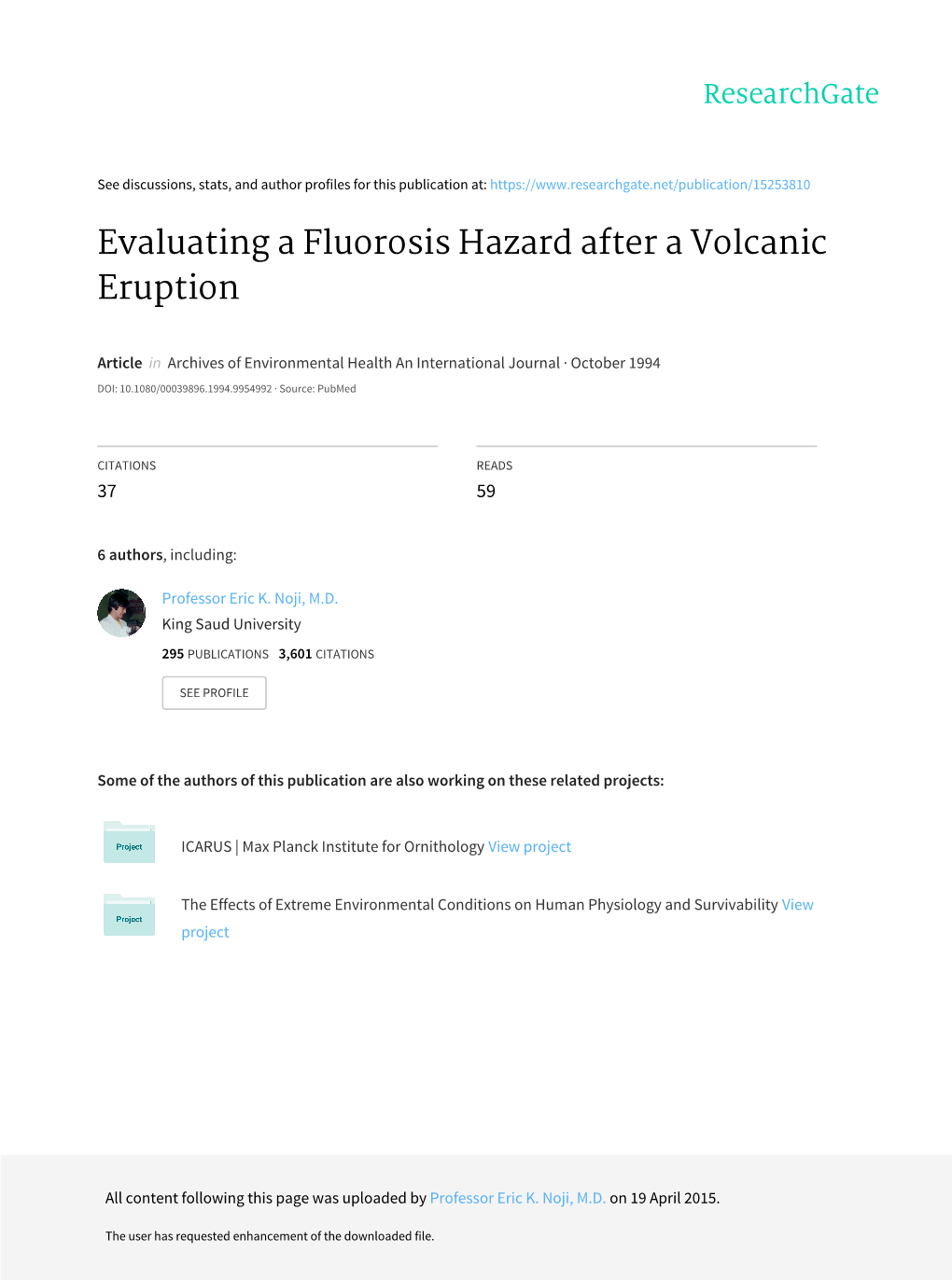 Evaluating a Fluorosis Hazard After a Volcanic Eruption