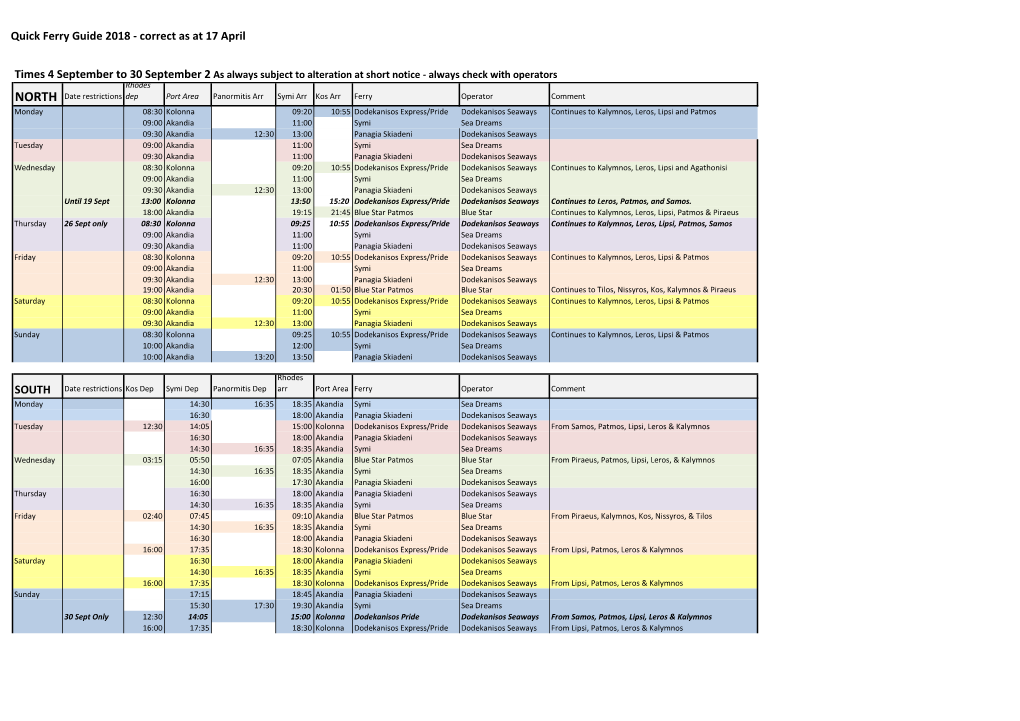 Quick Ferry Guide 2018 - Correct As at 17 April