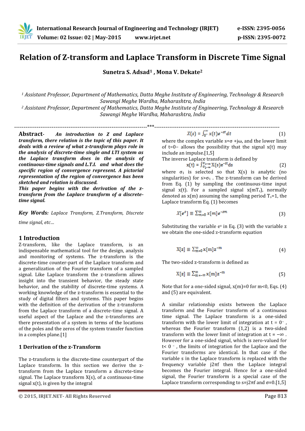 Relation of Z-Transform and Laplace Transform in Discrete Time Signal