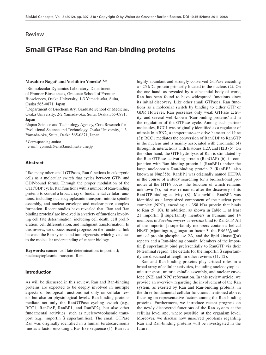 Small Gtpase Ran and Ran-Binding Proteins