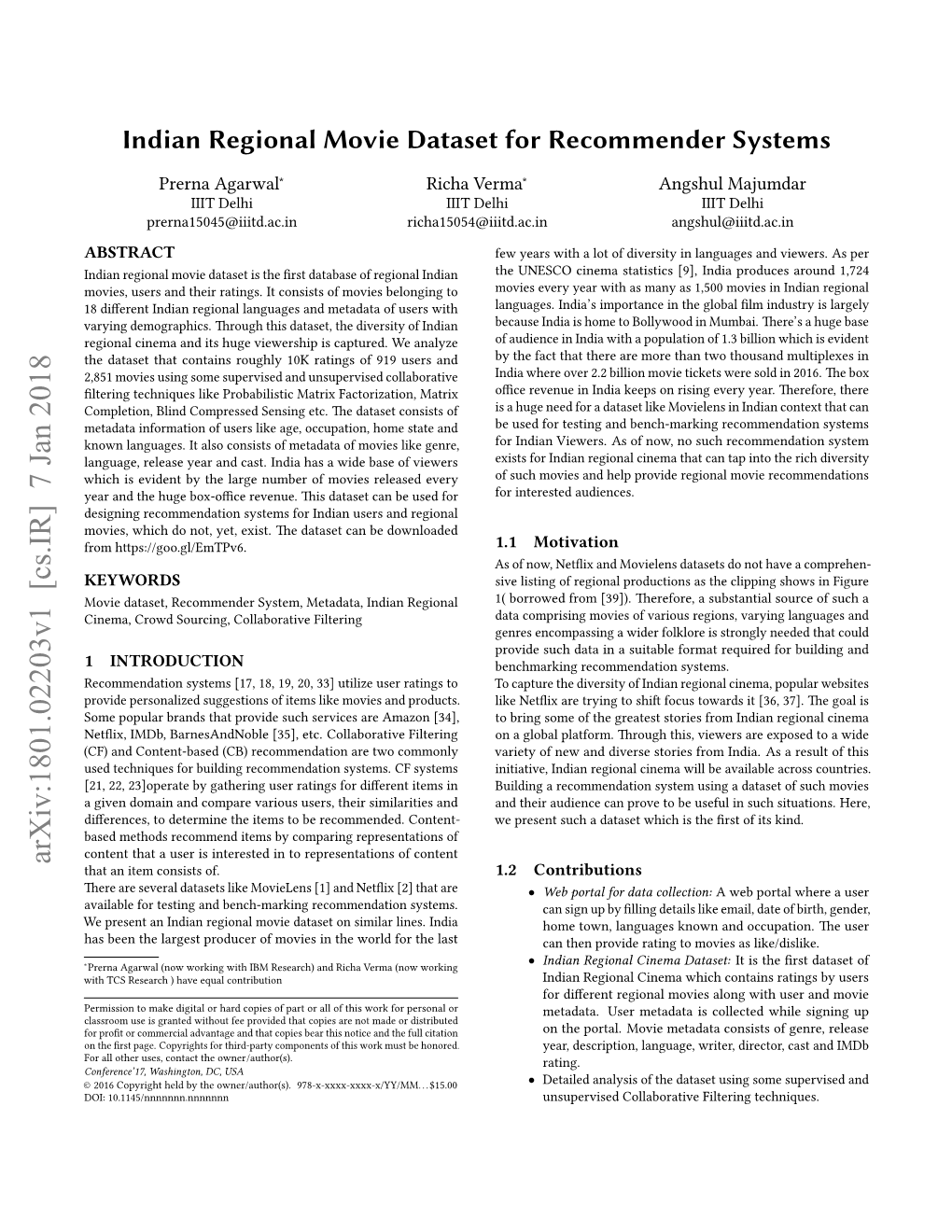 Indian Regional Movie Dataset for Recommender Systems