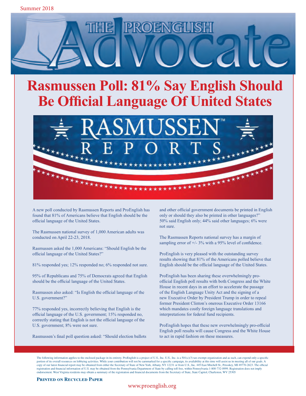 81% Say English Should Be Official Language of United States