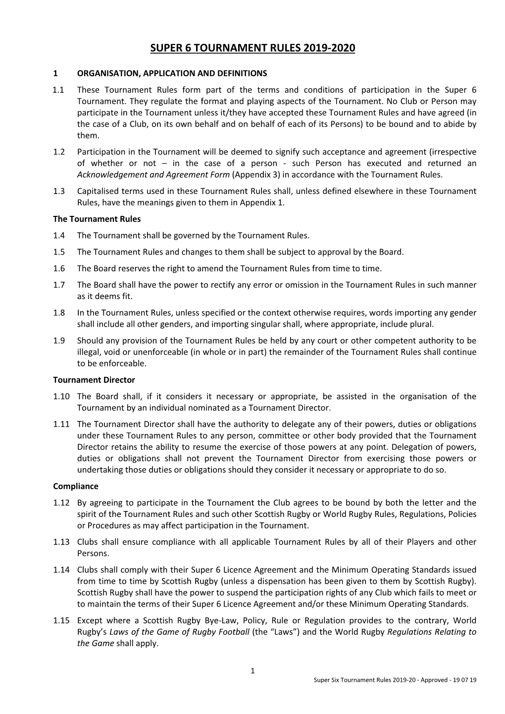 Super 6 Tournament Rules 2019-2020