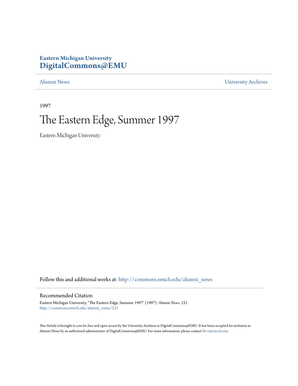 The Eastern Edge, Summer 1997