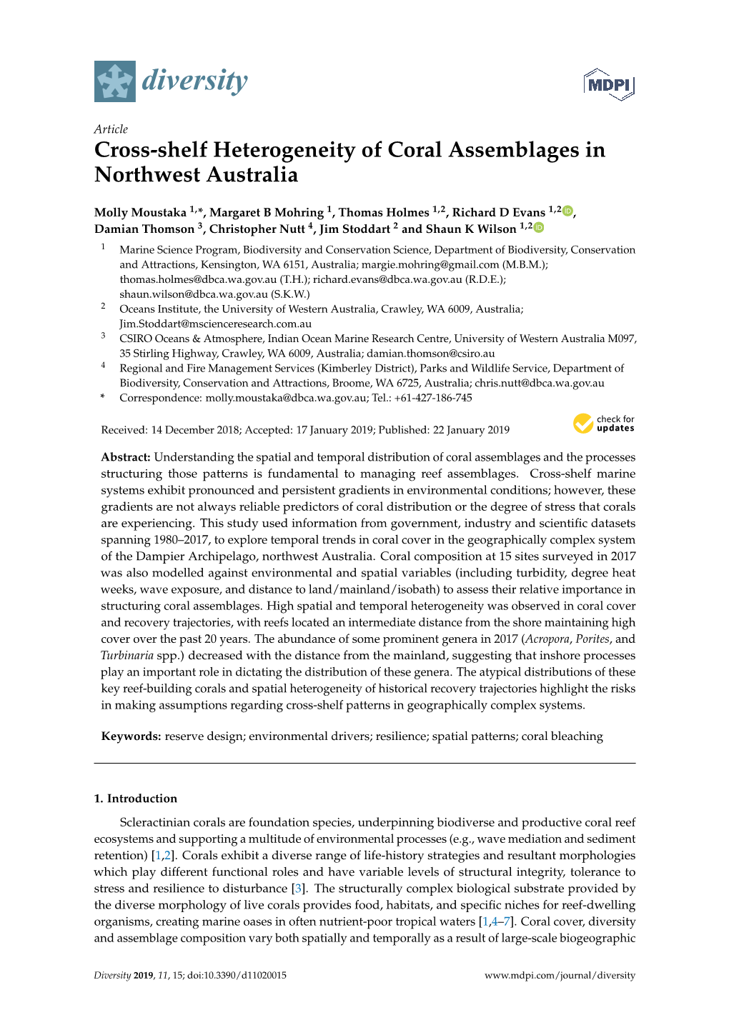 Cross-Shelf Heterogeneity of Coral Assemblages in Northwest Australia