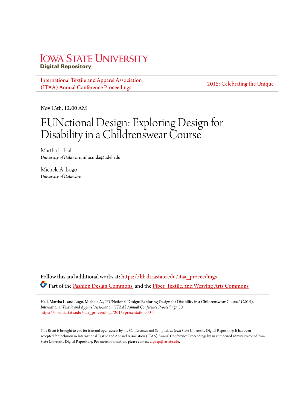 Functional Design: Exploring Design for Disability in a Childrenswear Course Martha L