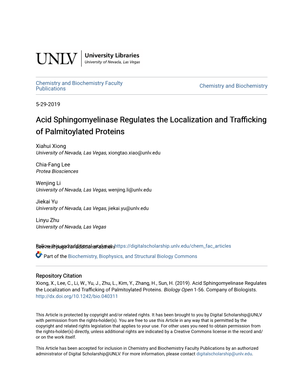 Acid Sphingomyelinase Regulates the Localization and Trafficking of Palmitoylated Proteins