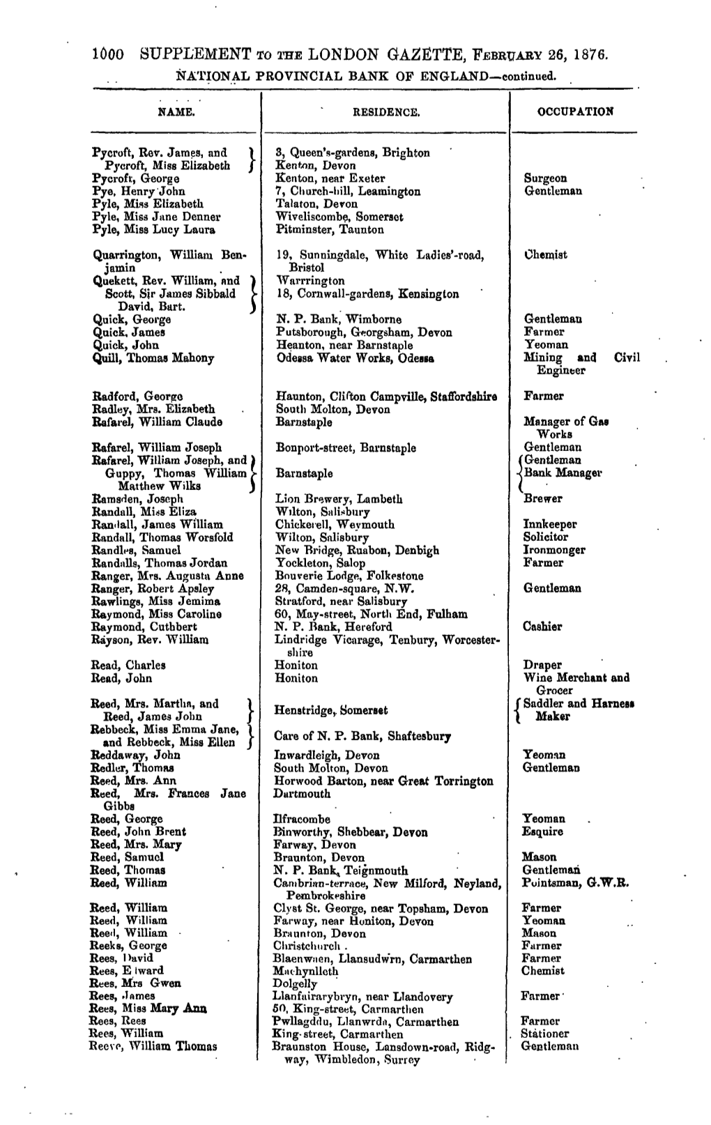 1000 Supplement to the London Gazette, February 26, 1876