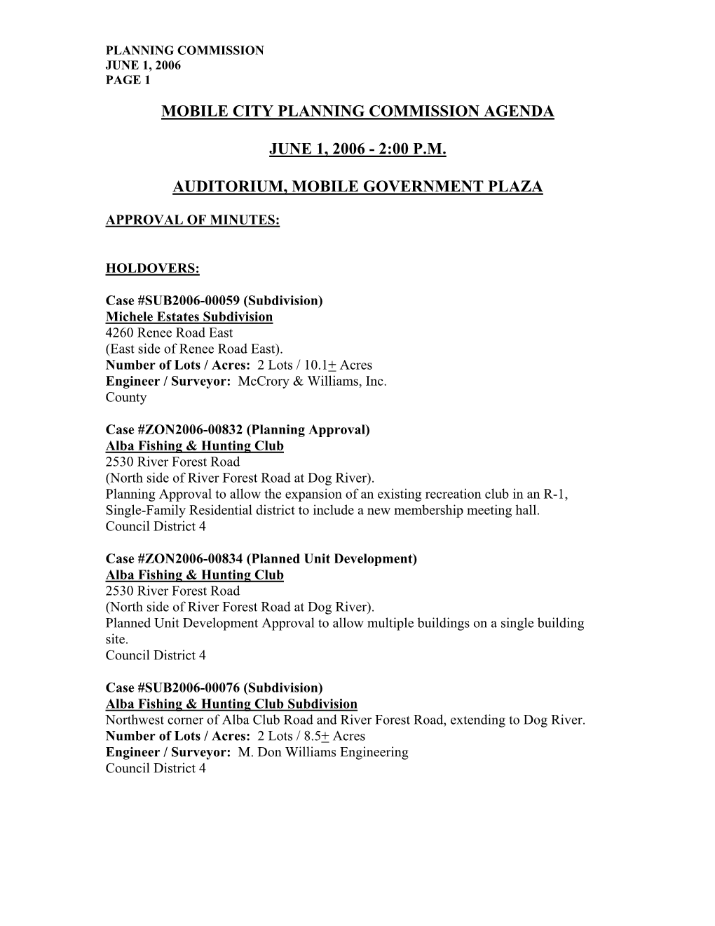 Mobile City Planning Commission Agenda June 1, 2006