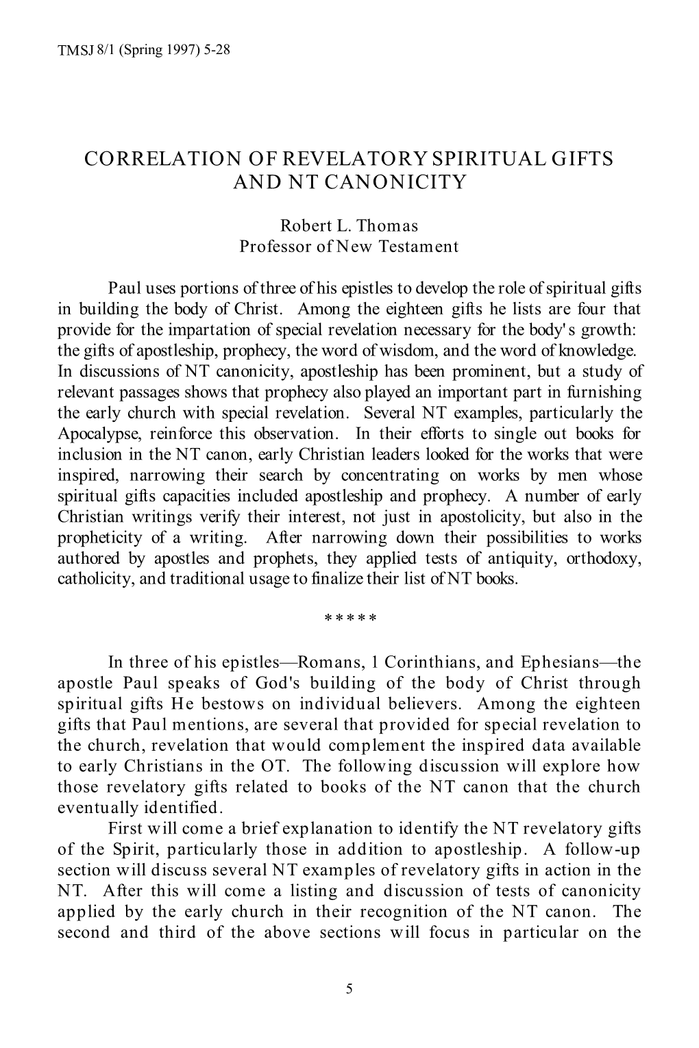 Correlation of Revelatory Spiritual Gifts and Nt Canonicity