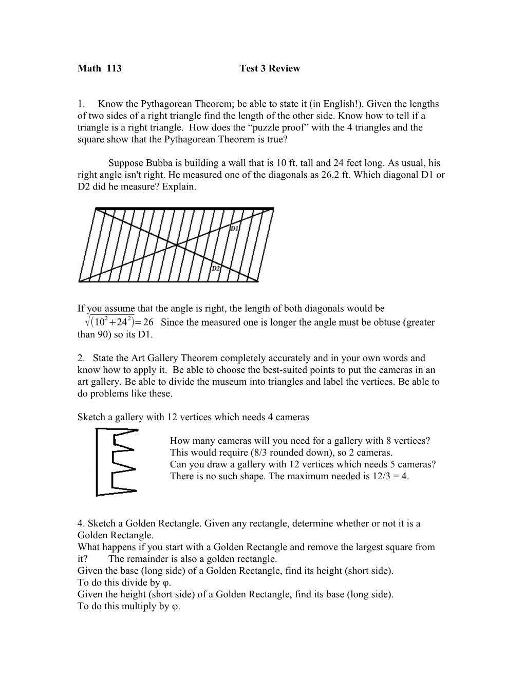 Math 113 Test 3 Review