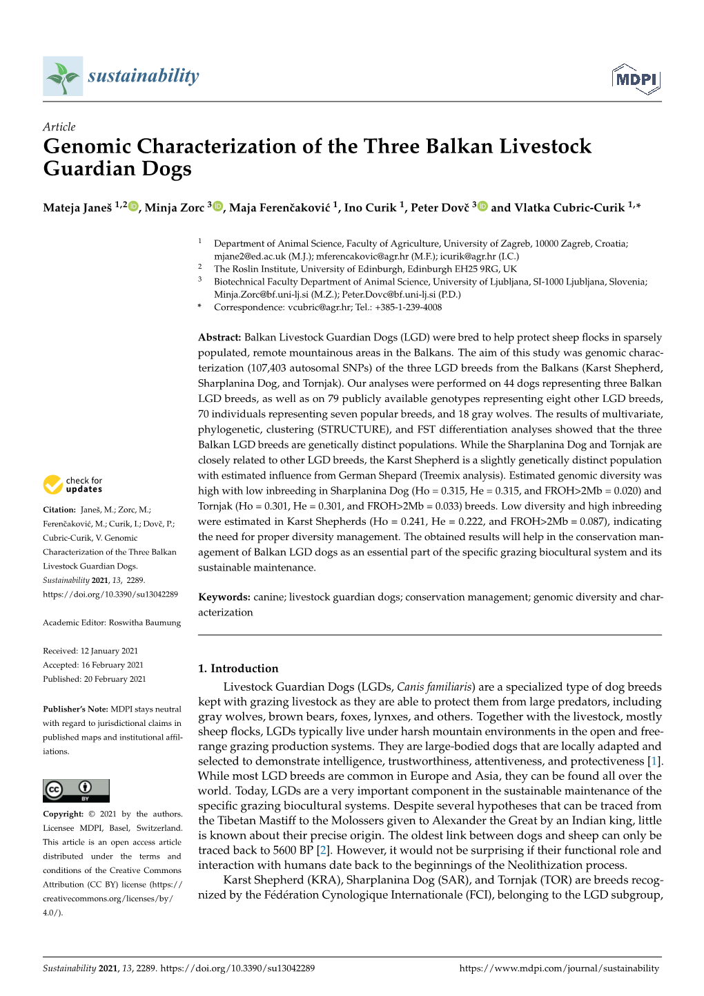 Genomic Characterization of the Three Balkan Livestock Guardian Dogs