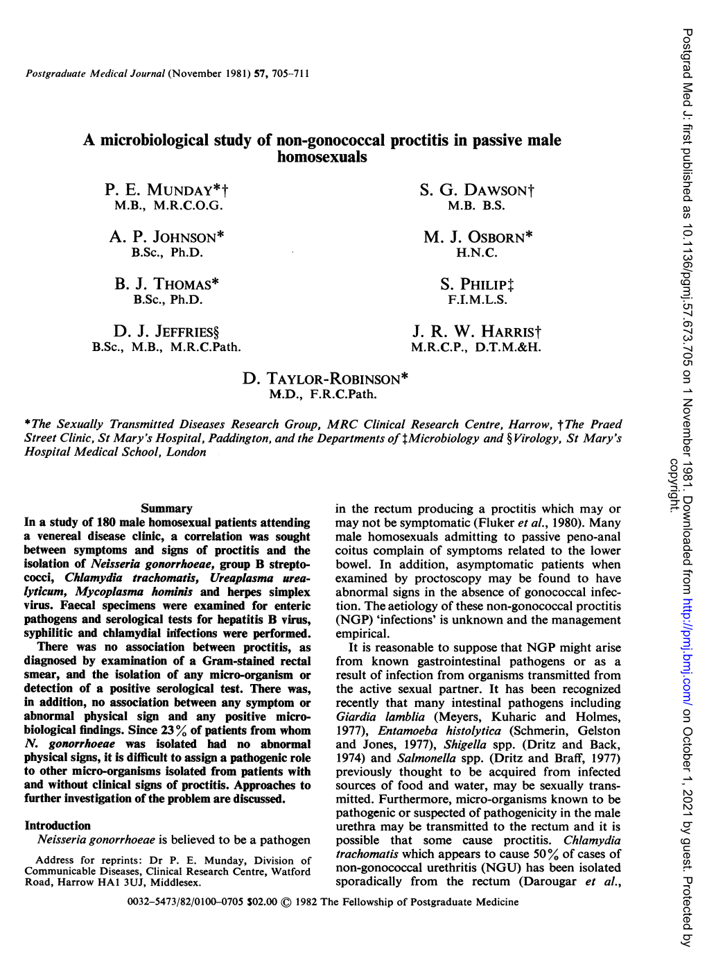 A Microbiological Study of Non-Gonococcal Proctitis in Passive Male Homosexuals P