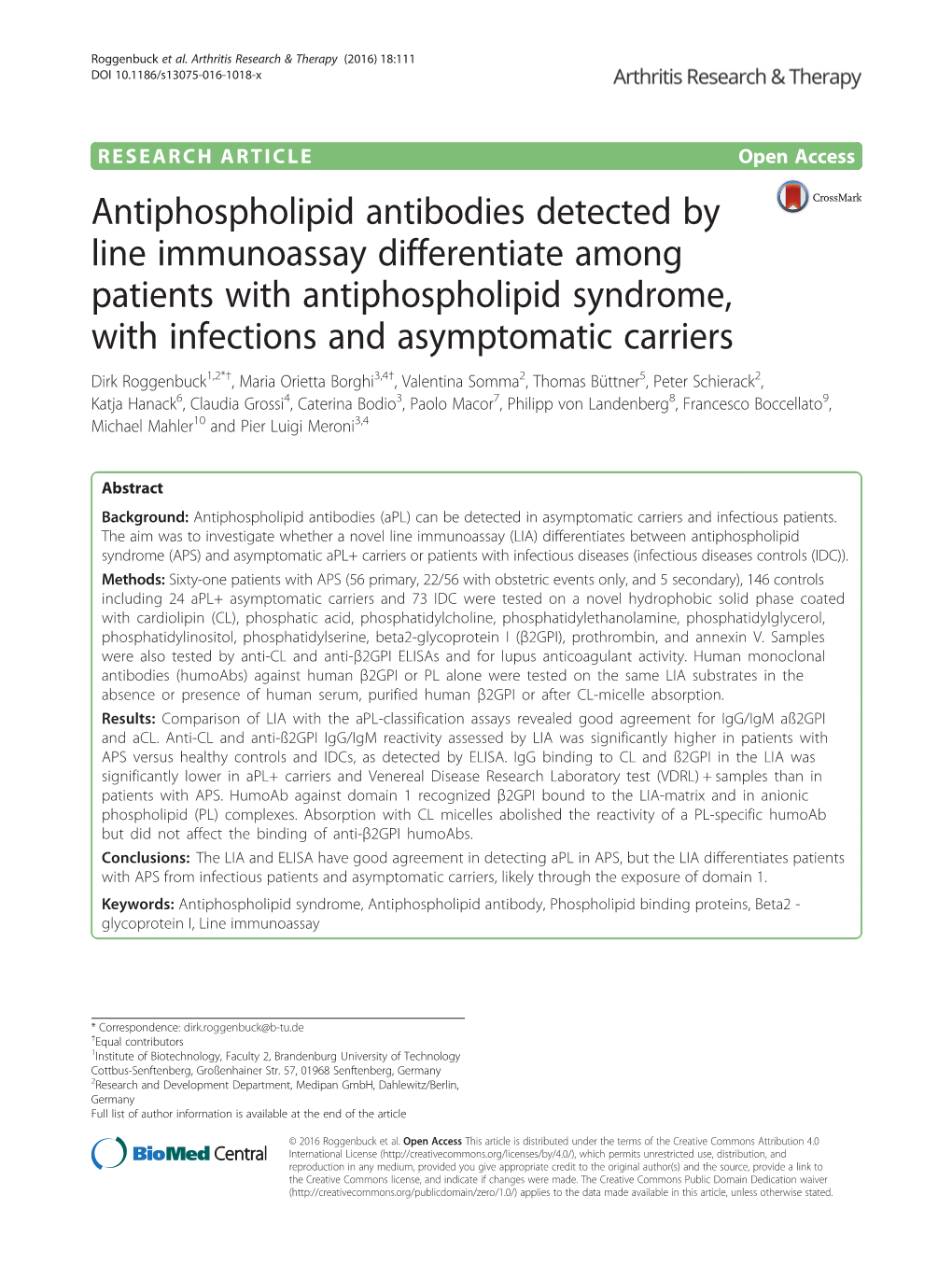 Antiphospholipid Antibodies Detected by Line Immunoassay Differentiate