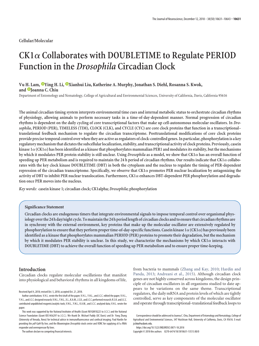 Ck1α Collaborates with DOUBLETIME to Regulate PERIOD