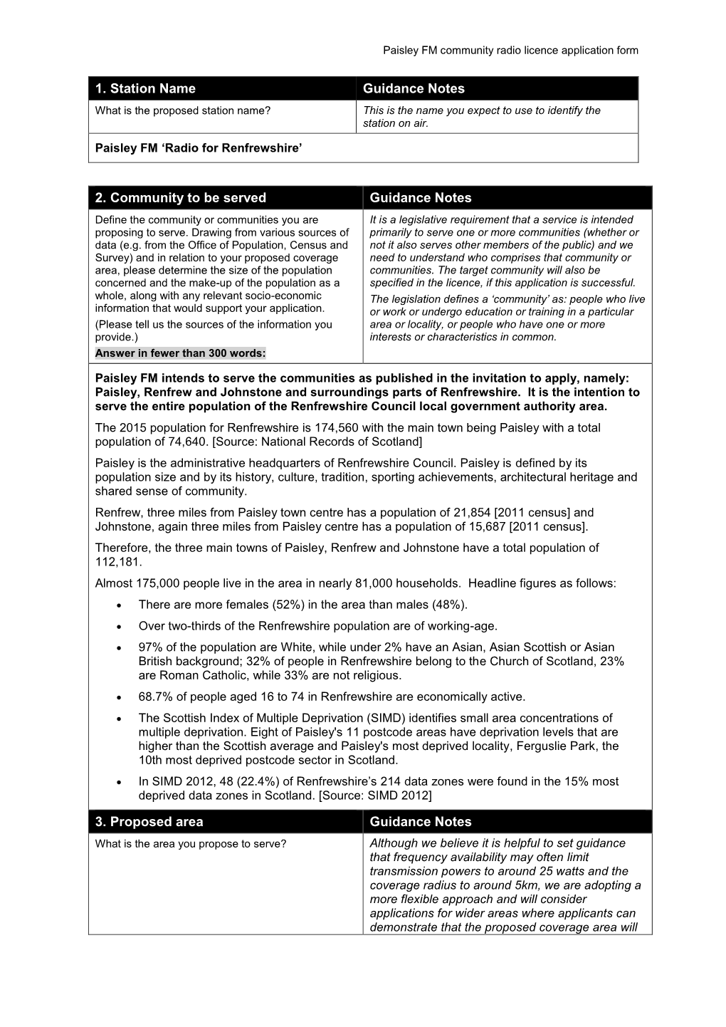 Paisley FM Community Radio Licence Application Form