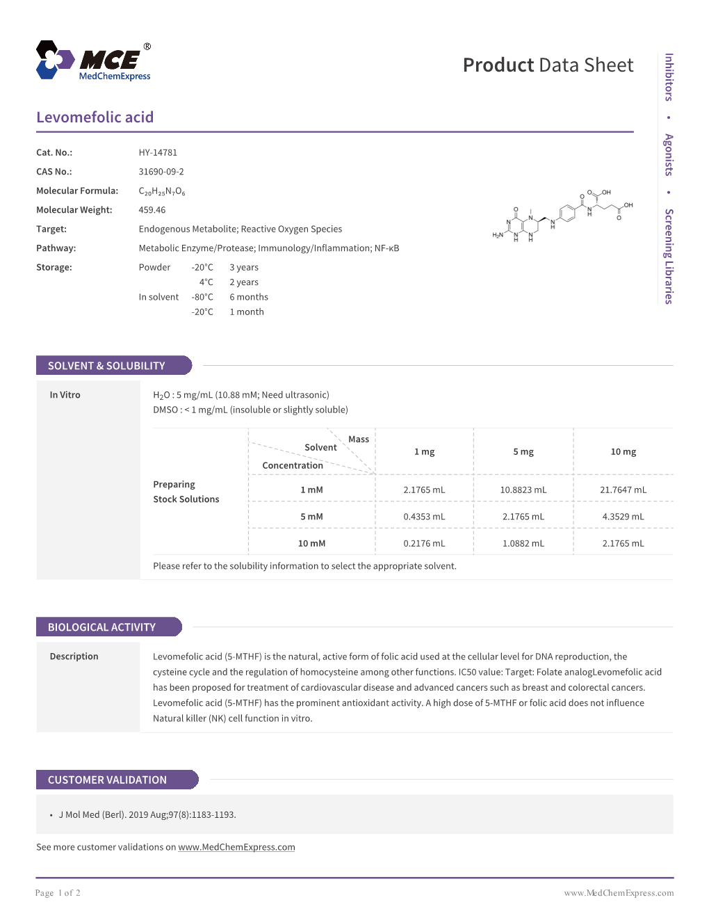 Levomefolic Acid | Medchemexpress