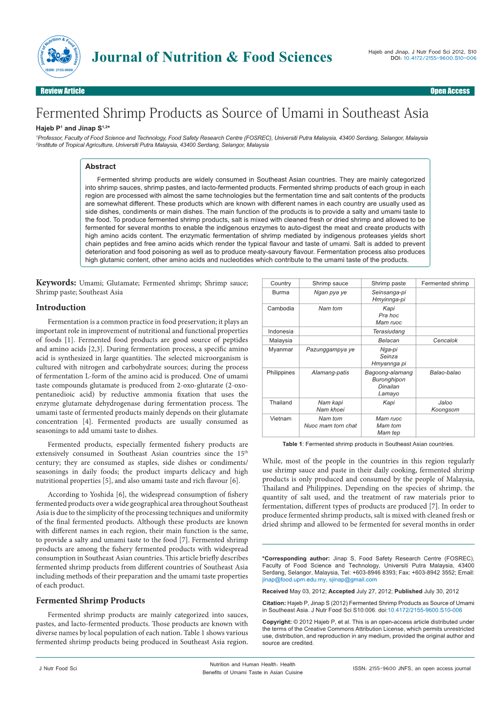 Fermented Shrimp Products As Source of Umami in Southeast Asia