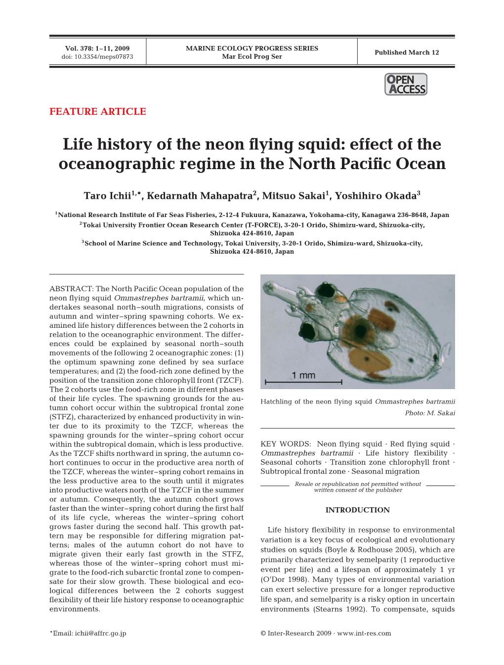 Life History of the Neon Flying Squid: Effect of the Oceanographic Regime