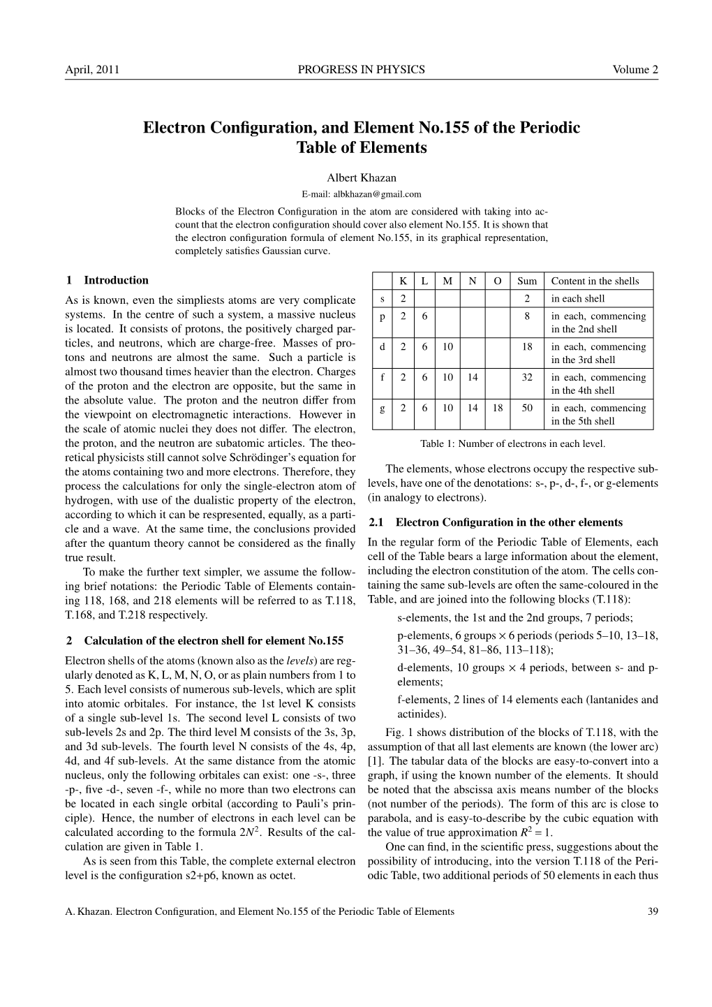 Electron Configuration, and Element No.155 of the Periodic Table of Elements