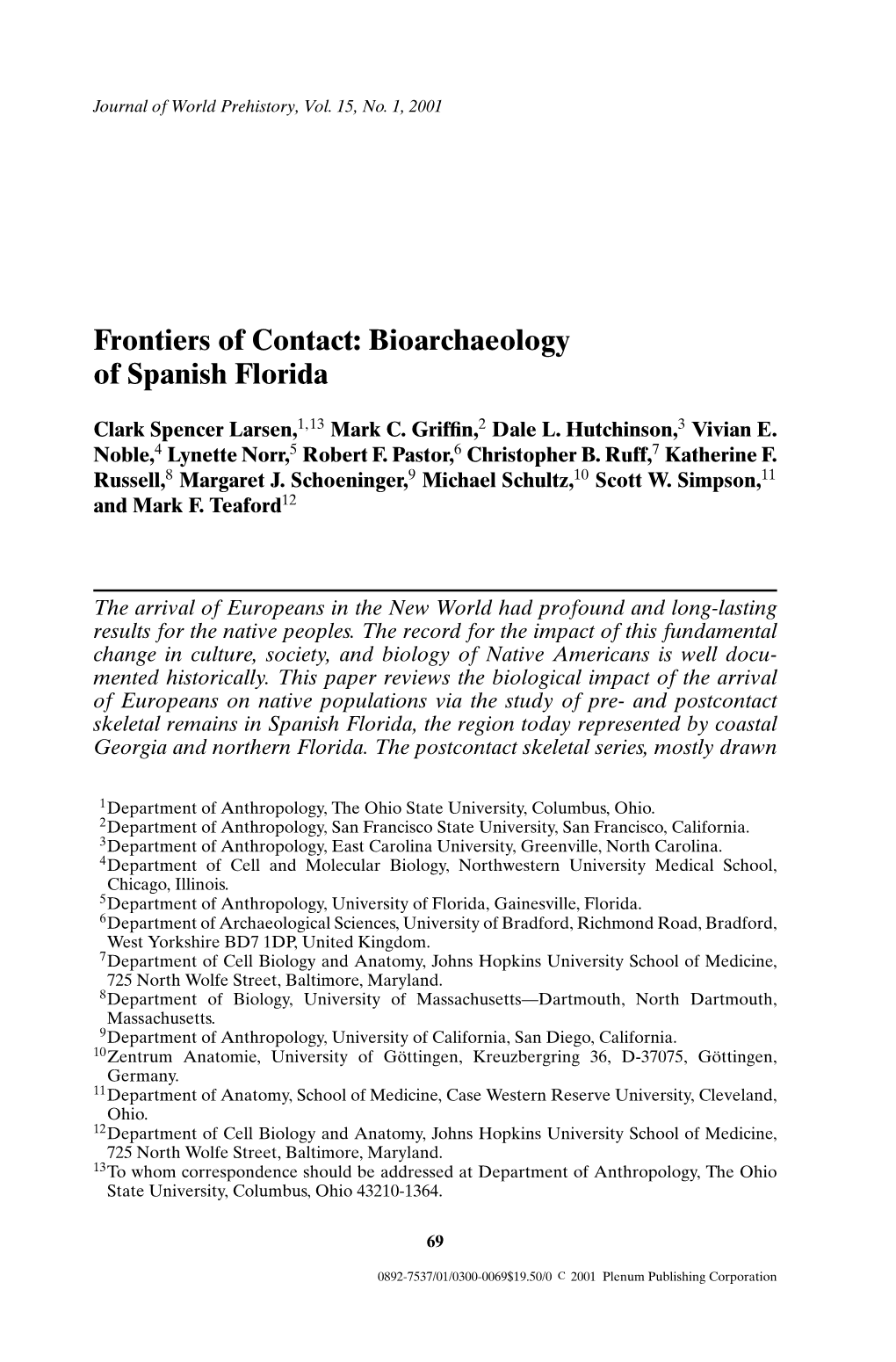 Frontiers of Contact: Bioarchaeology of Spanish Florida