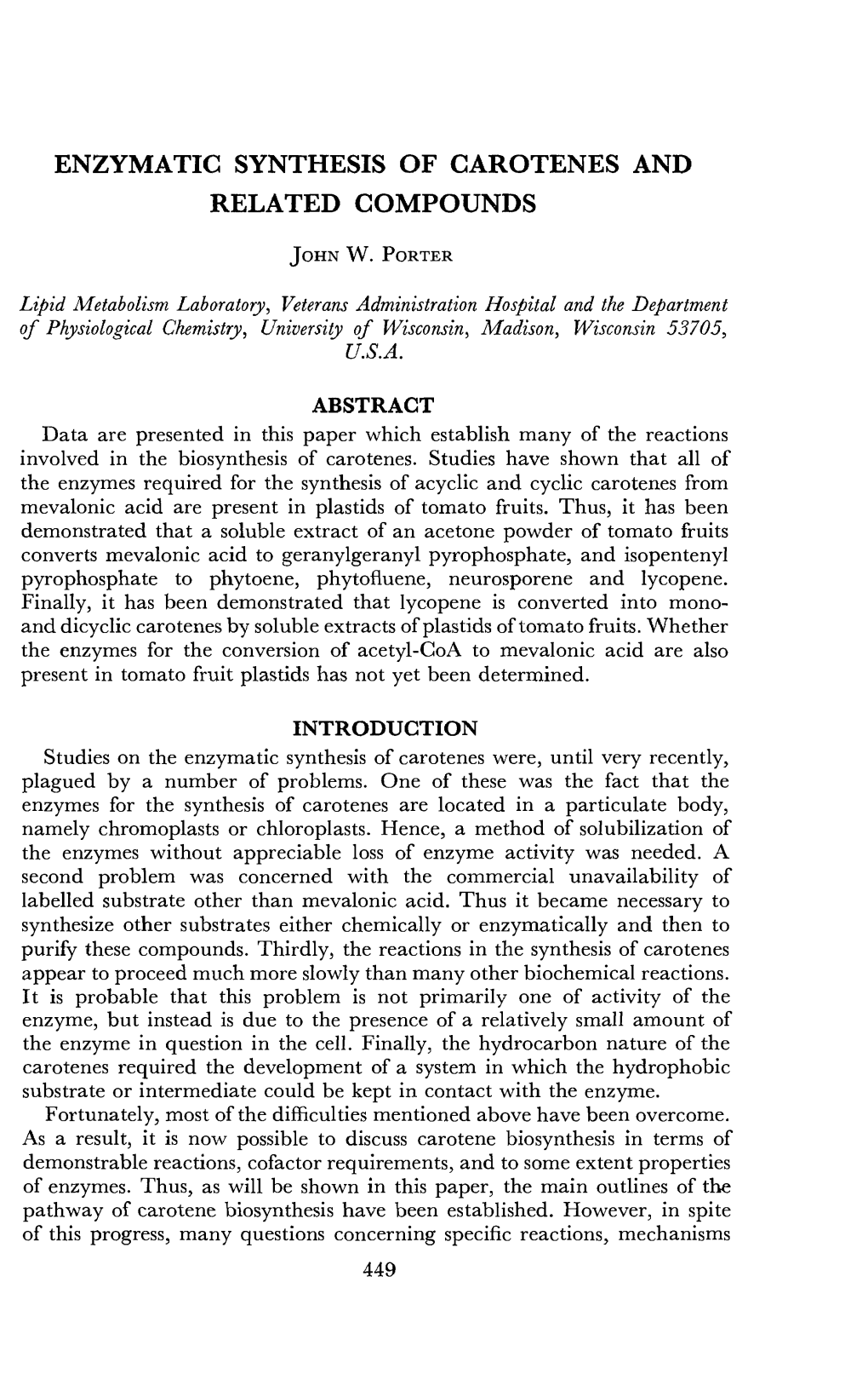 Enzymatic Synthesis of Carotenes and Related Compounds