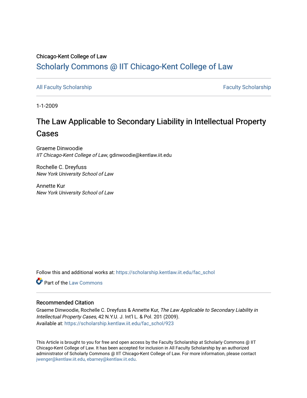 The Law Applicable to Secondary Liability in Intellectual Property Cases