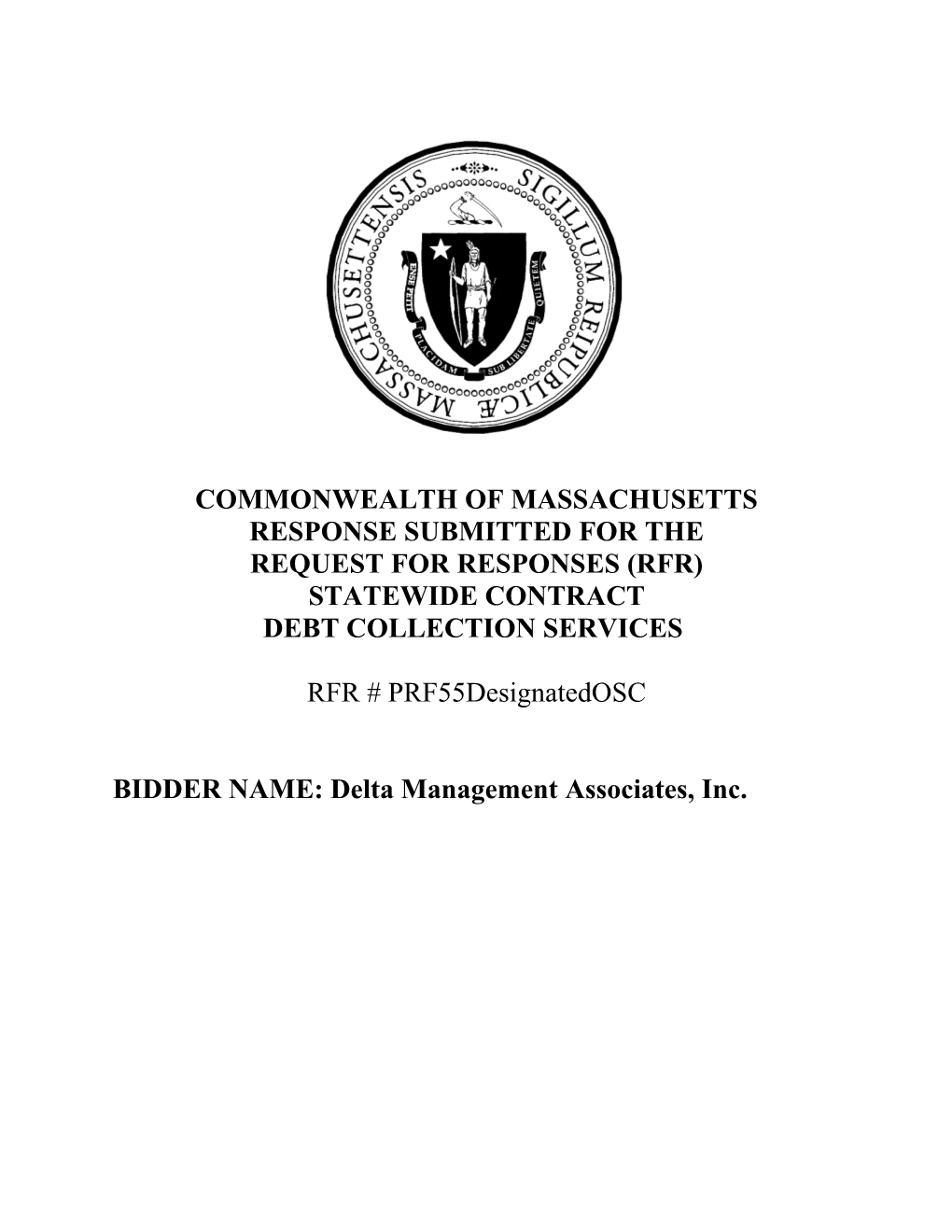 Rfr Response Part A - Title Page, Table Of Contents And Transmittal Letter