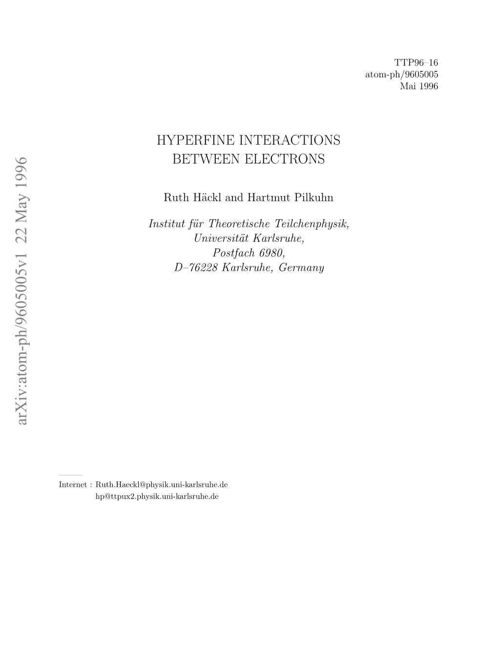 Arxiv:Atom-Ph/9605005V1 22 May 1996