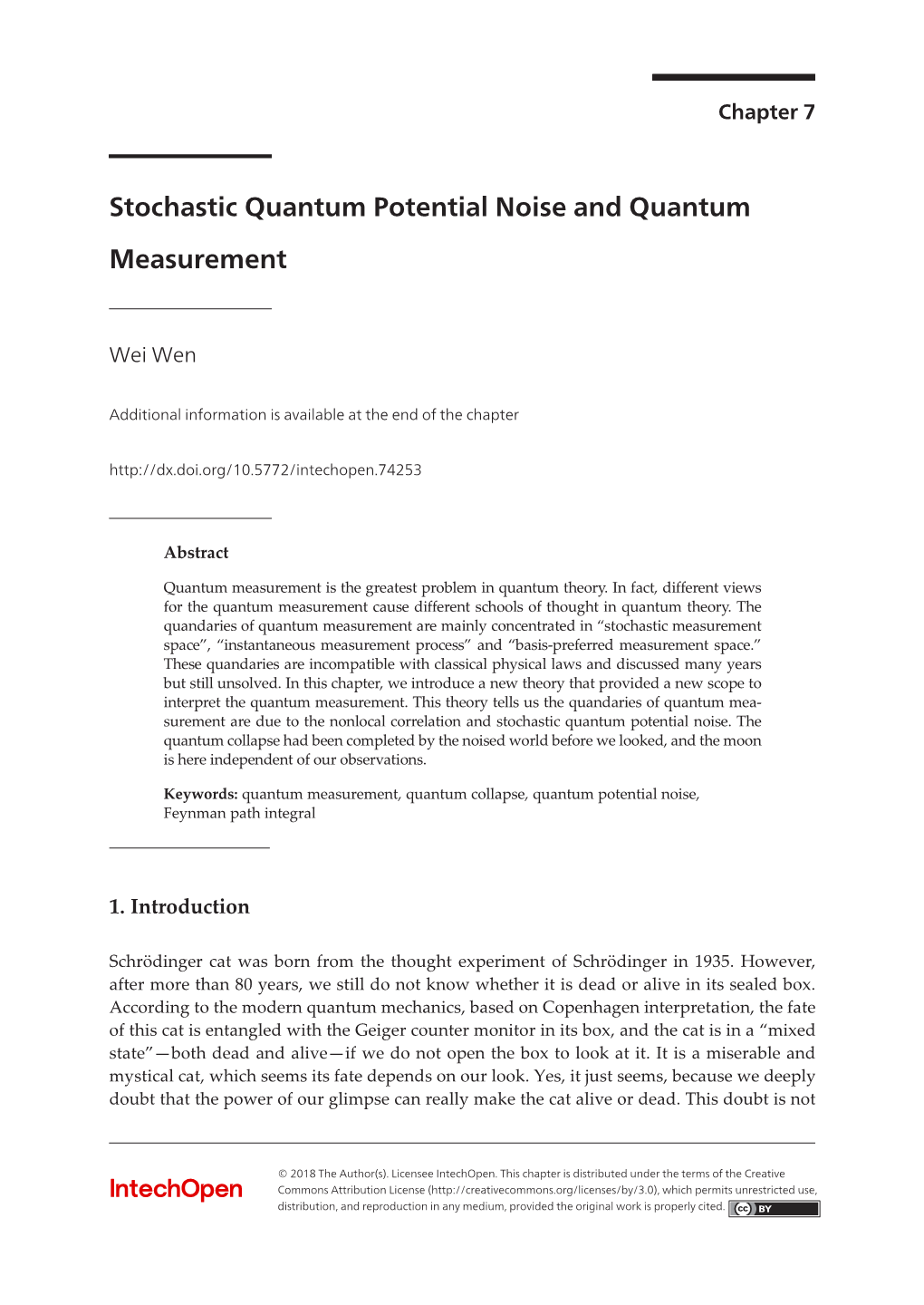 Stochastic Quantum Potential Noise and Quantum Measurement