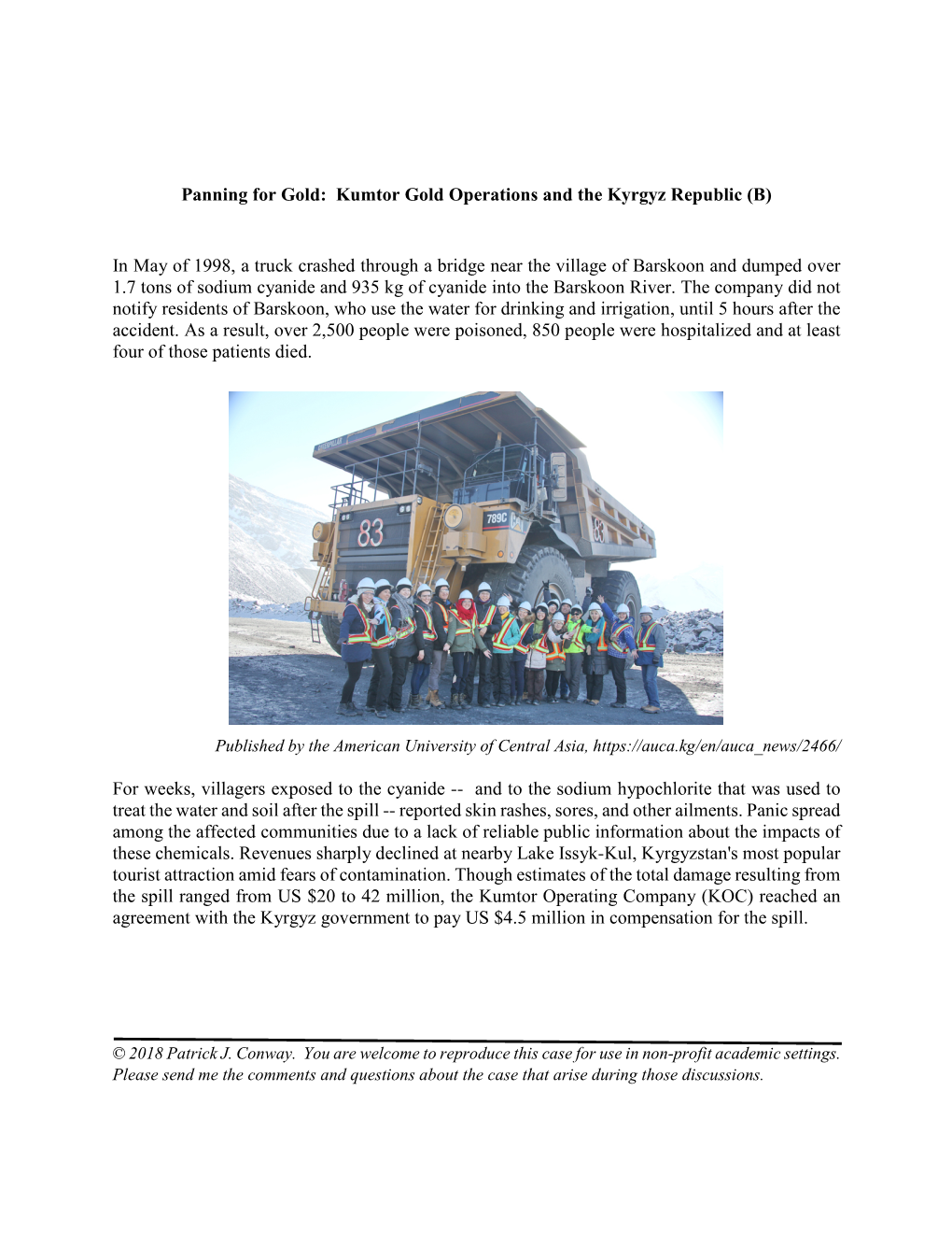 Panning for Gold: Kumtor Gold Operations and the Kyrgyz Republic (B)