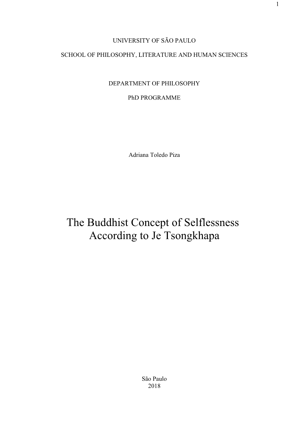 The Buddhist Concept of Selflessness According to Je Tsongkhapa