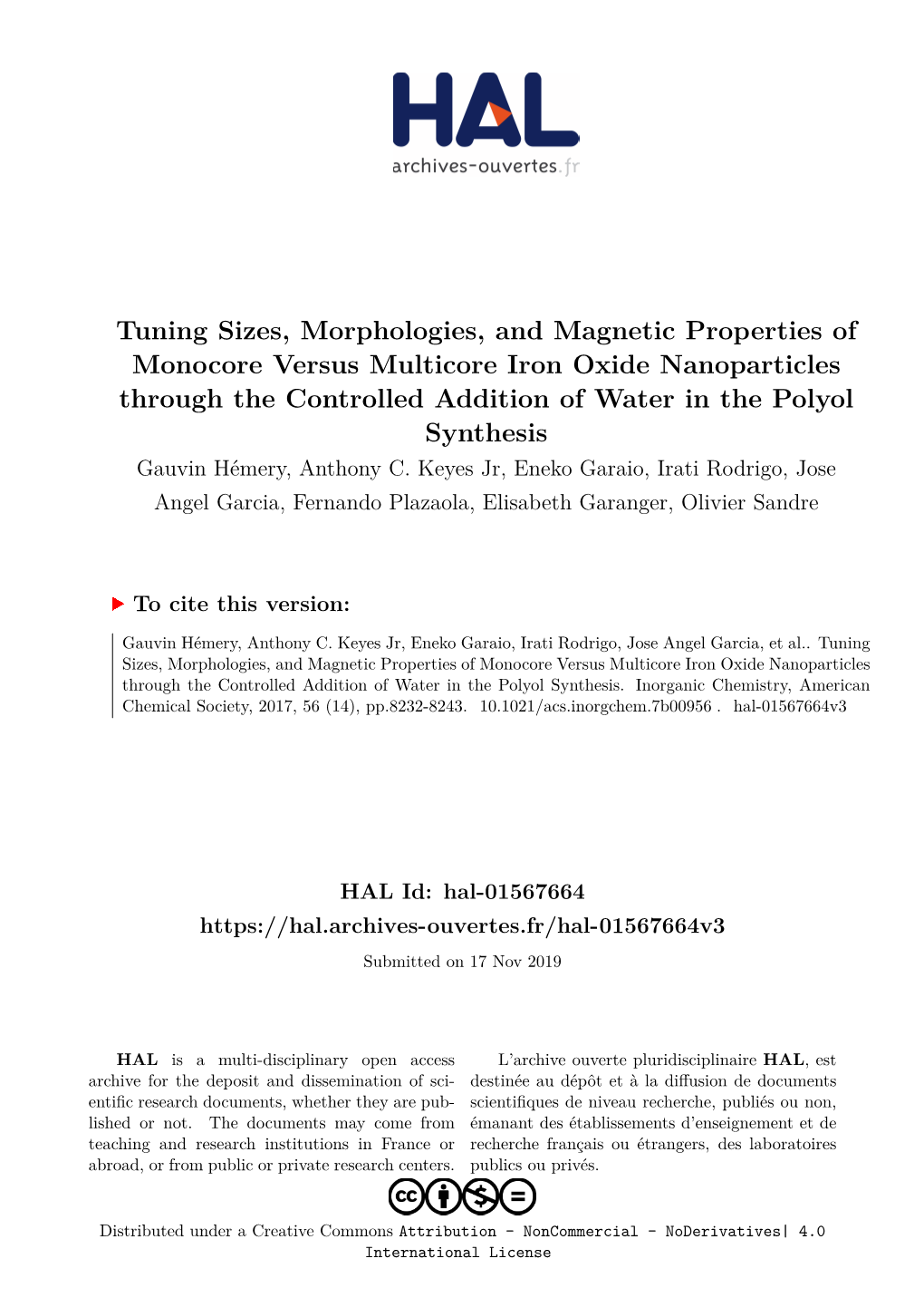 Tuning Sizes, Morphologies, and Magnetic Properties of Monocore