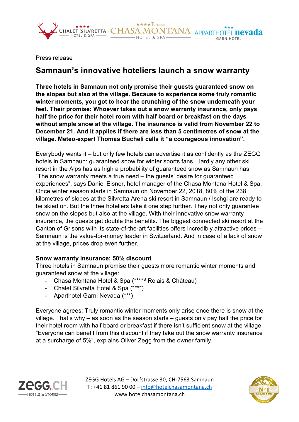 Samnaun's Innovative Hoteliers Launch a Snow Warranty