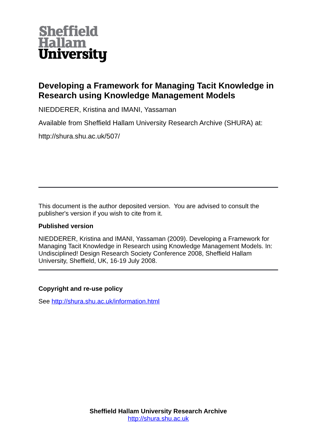 Developing a Framework for Managing Tacit Knowledge in Research Using Knowledge Management Models