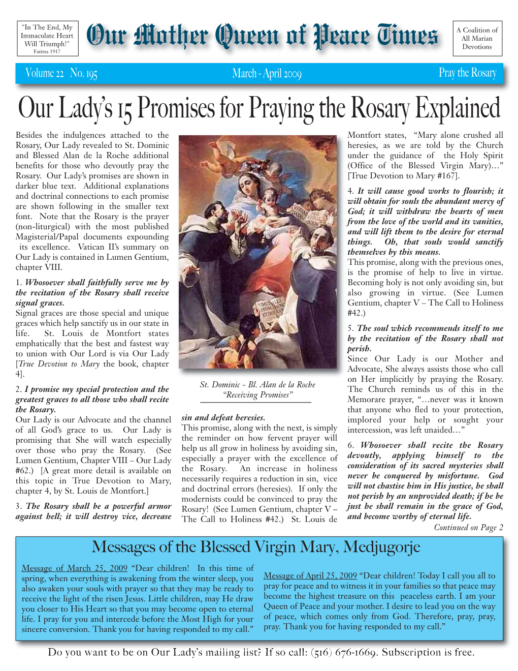 The Fifteen Promises of Mary to Those Who Pray the Rosary