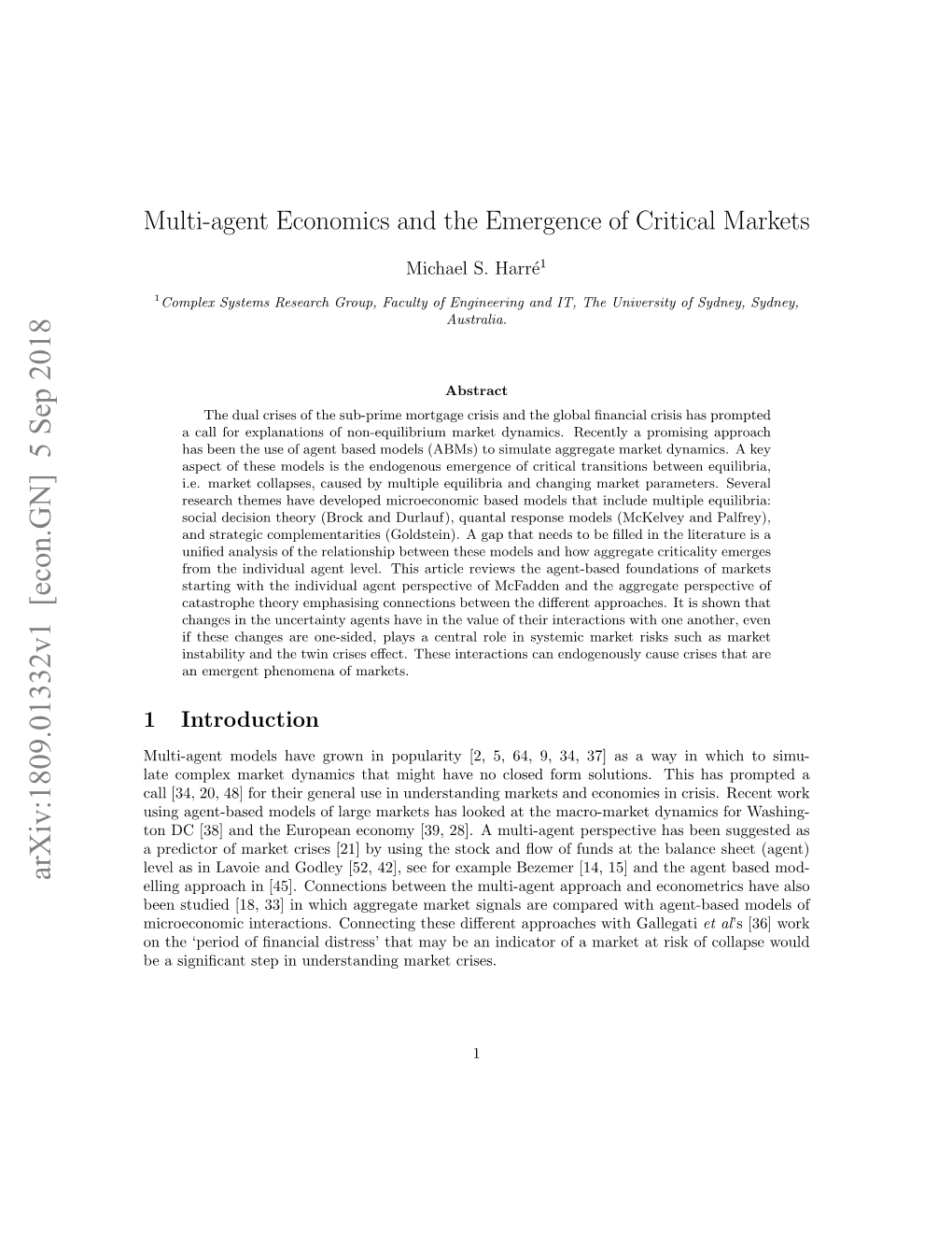 Multi-Agent Economics and the Emergence of Critical Markets