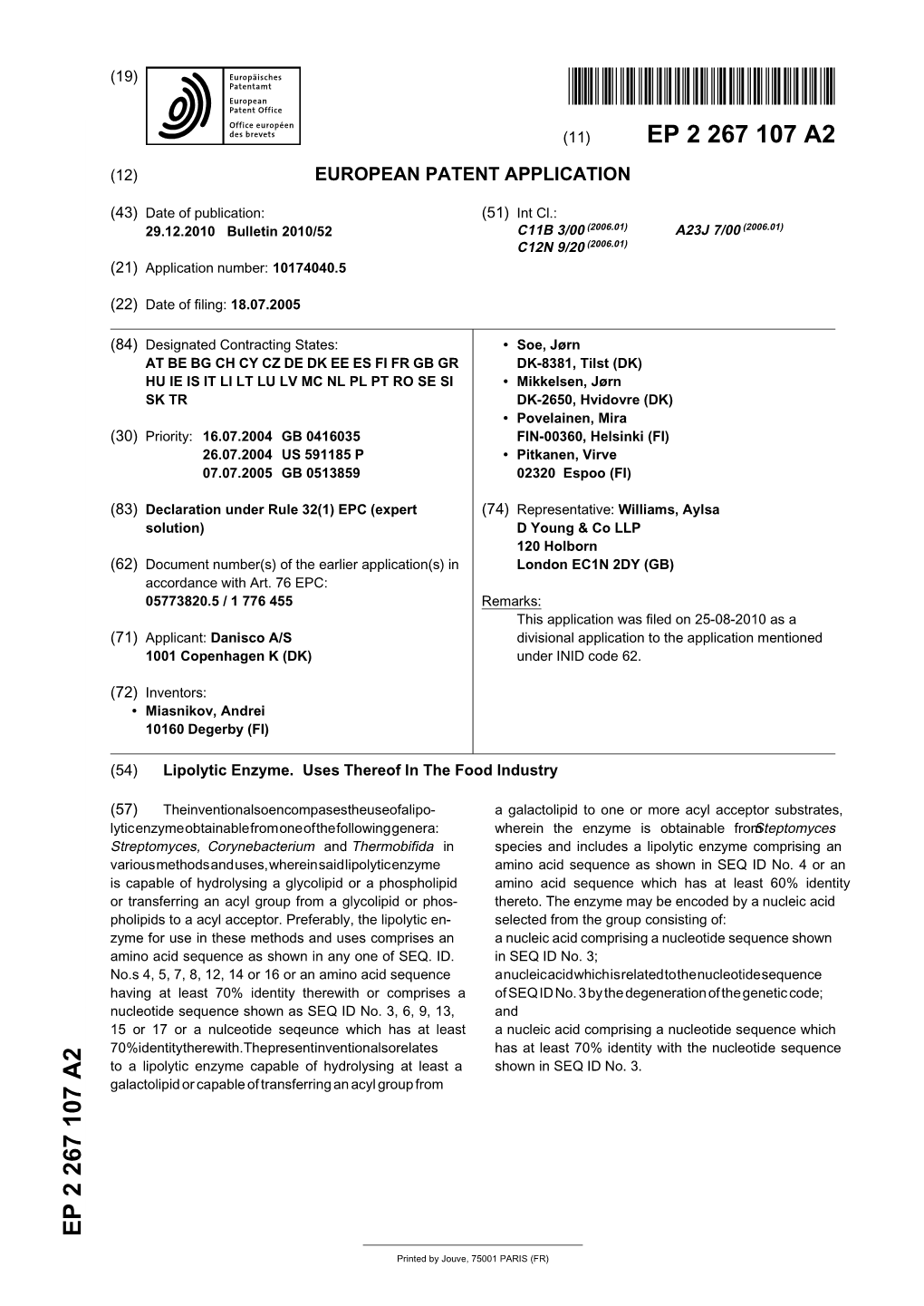 Lipolytic Enzyme. Uses Thereof in the Food Industry