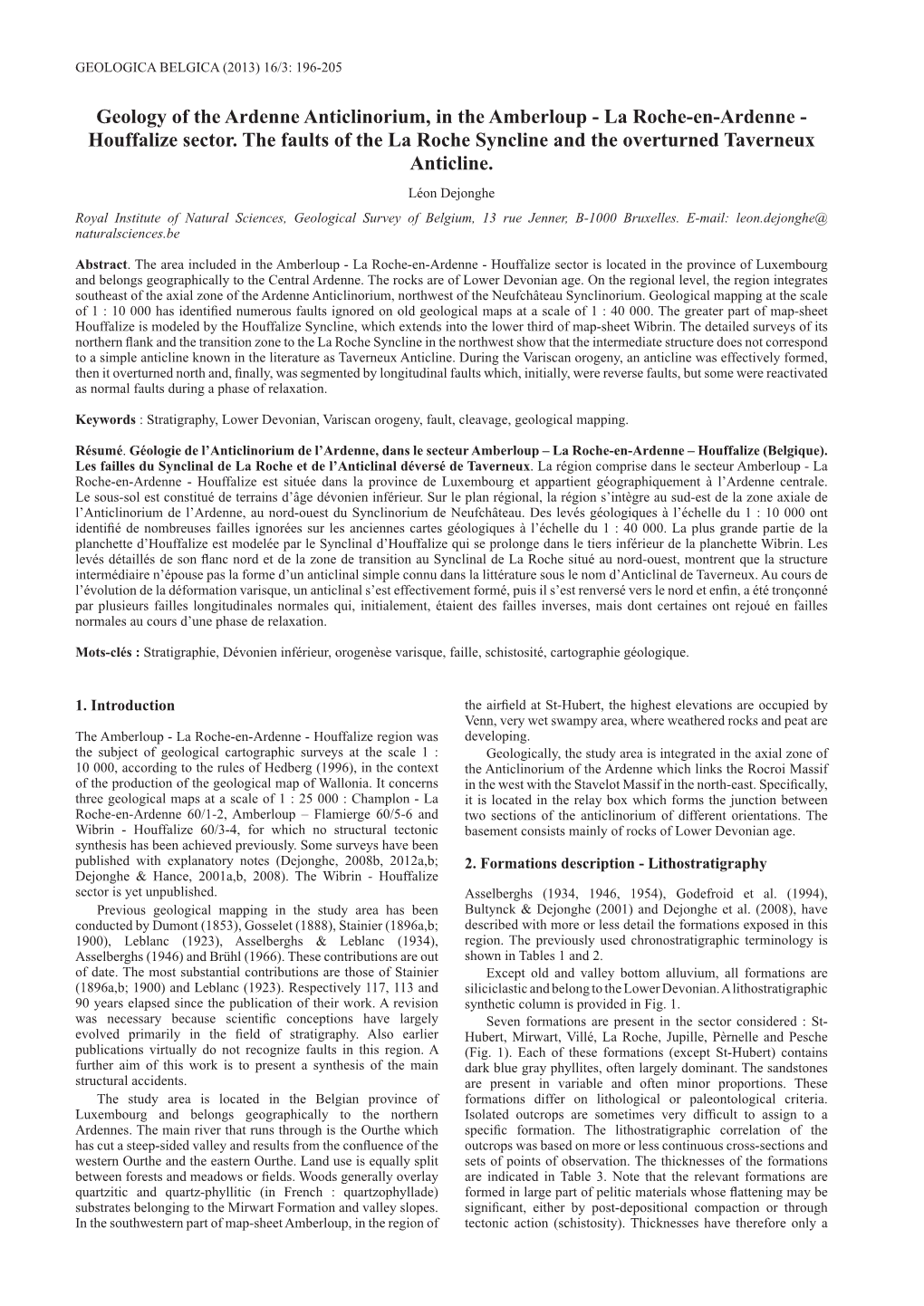 Geology of the Ardenne Anticlinorium, in the Amberloup - La Roche-En-Ardenne - Houffalize Sector