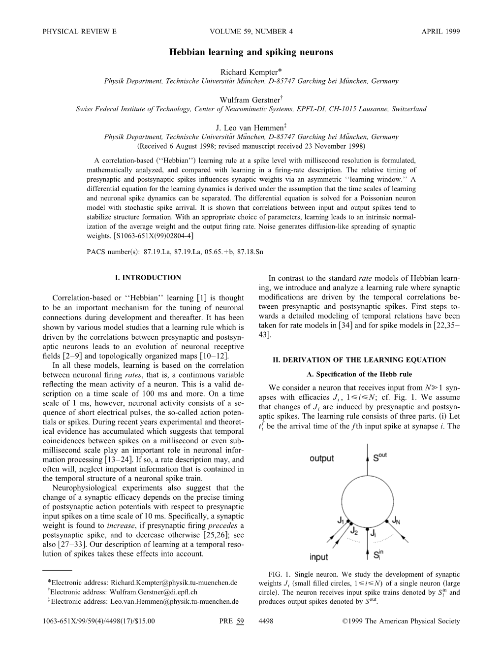 Hebbian Learning and Spiking Neurons