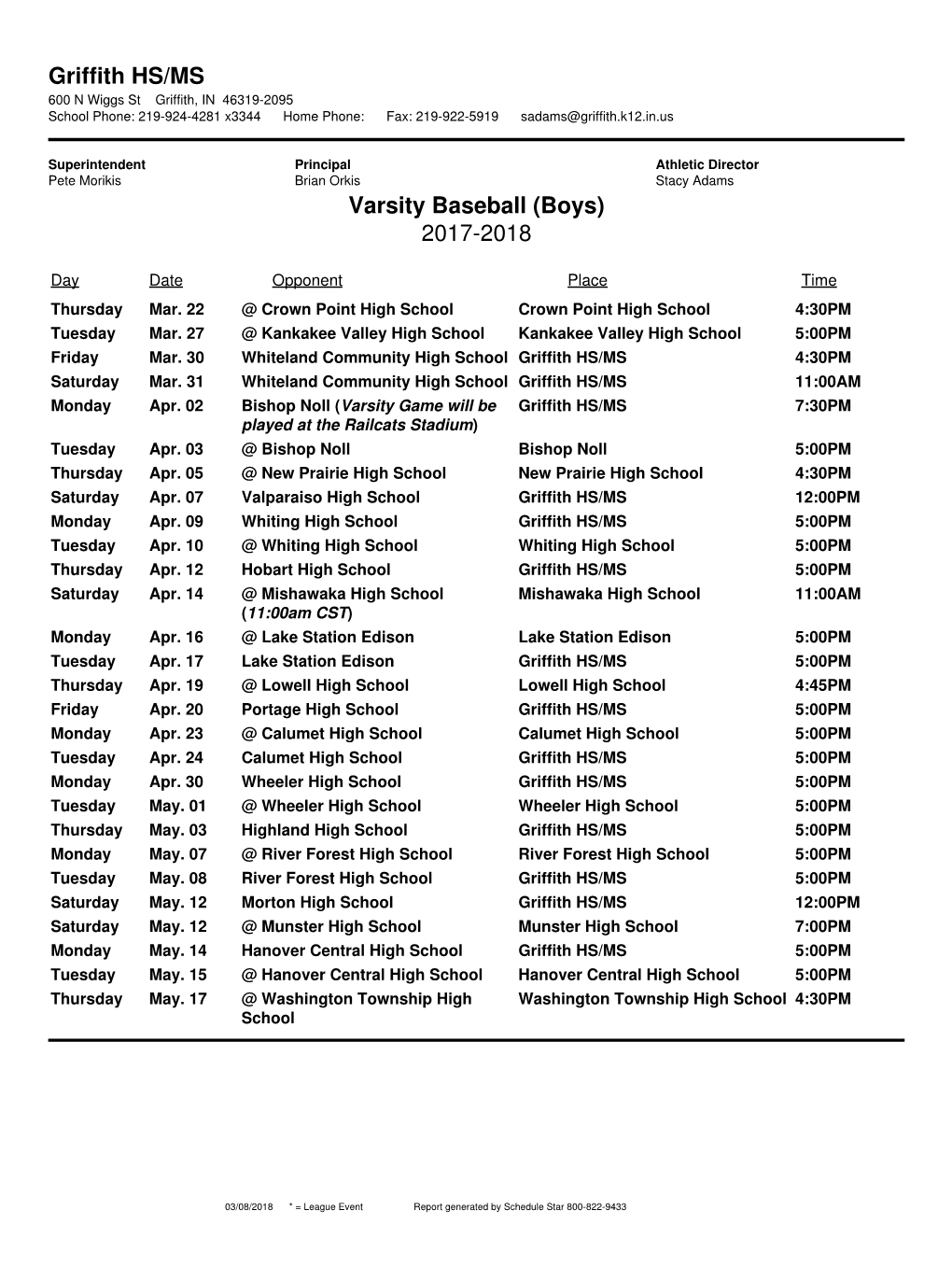 BASEBALL VARSITY 2018.Pdf