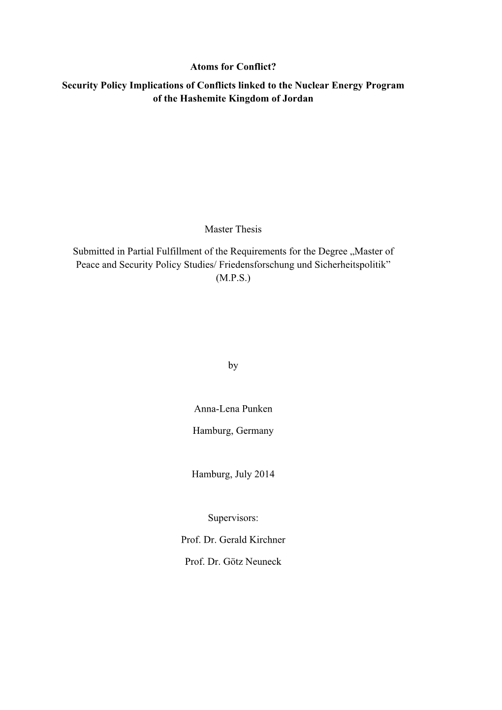 Security Policy Implications of Conflicts Linked to the Nuclear Energy Program of the Hashemite Kingdom of Jordan