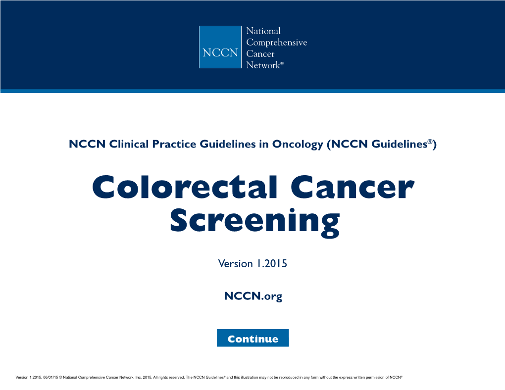 (NCCN Guidelines®) Colorectal Cancer Screening