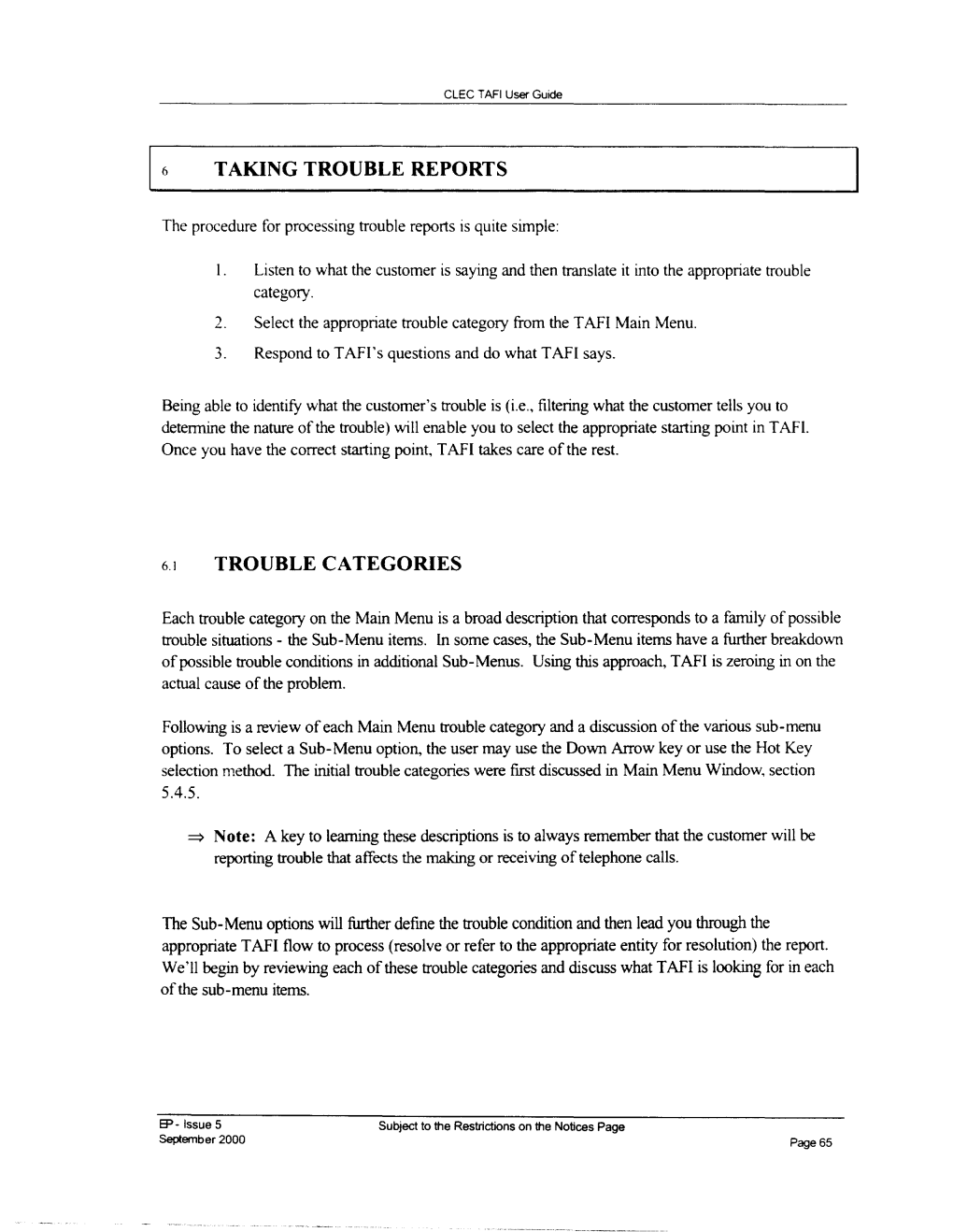 Taking Trouble Reports Trouble Categories