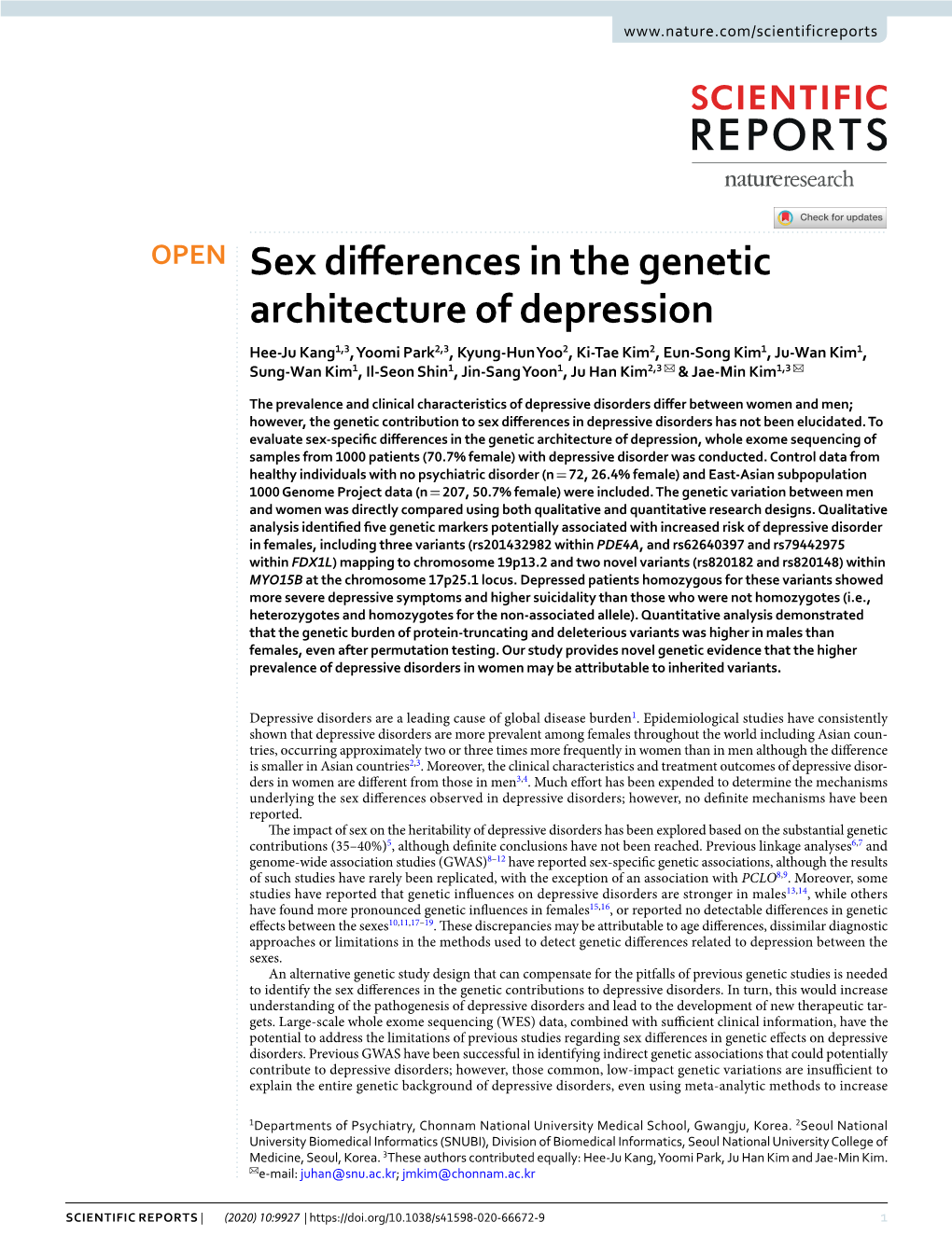 Sex Differences in the Genetic Architecture of Depression