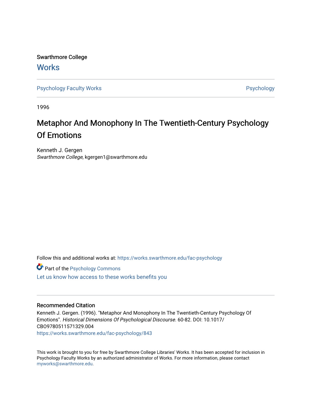 Metaphor and Monophony in the Twentieth-Century Psychology of Emotions