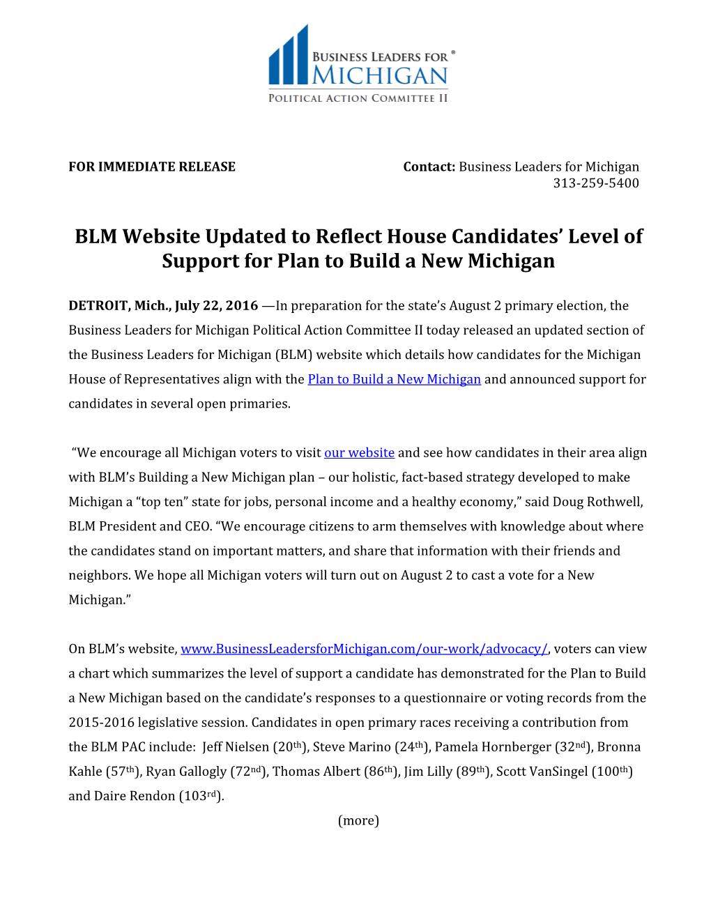 BLM Website Updated to Reflect House Candidates' Level Of