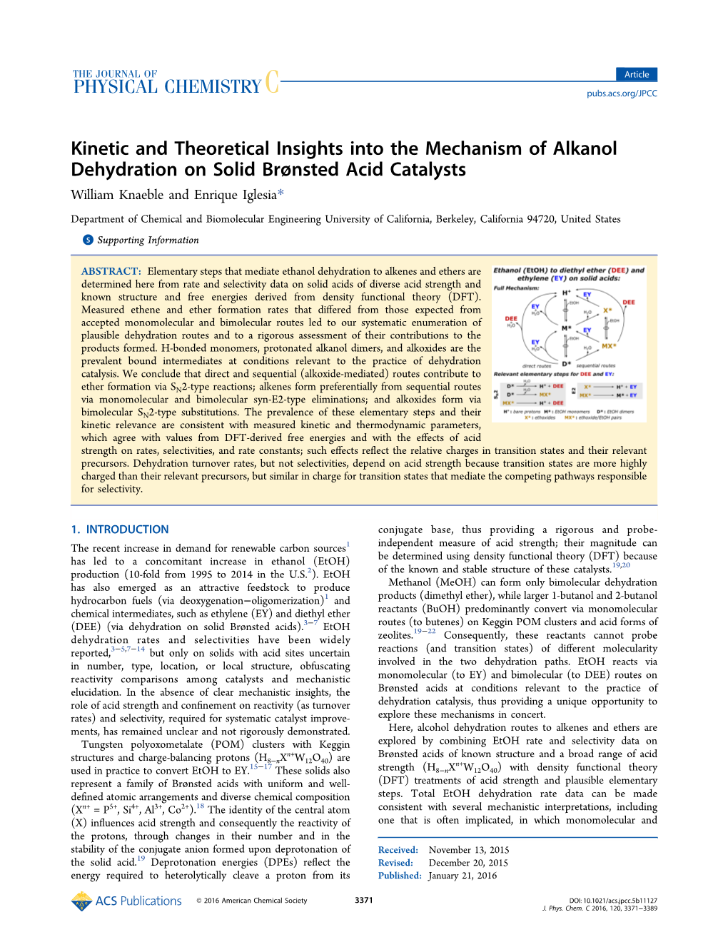 Kinetic and Theoretical Insights Into the Mechanism of Alkanol Dehydration on Solid Brønsted Acid Catalysts