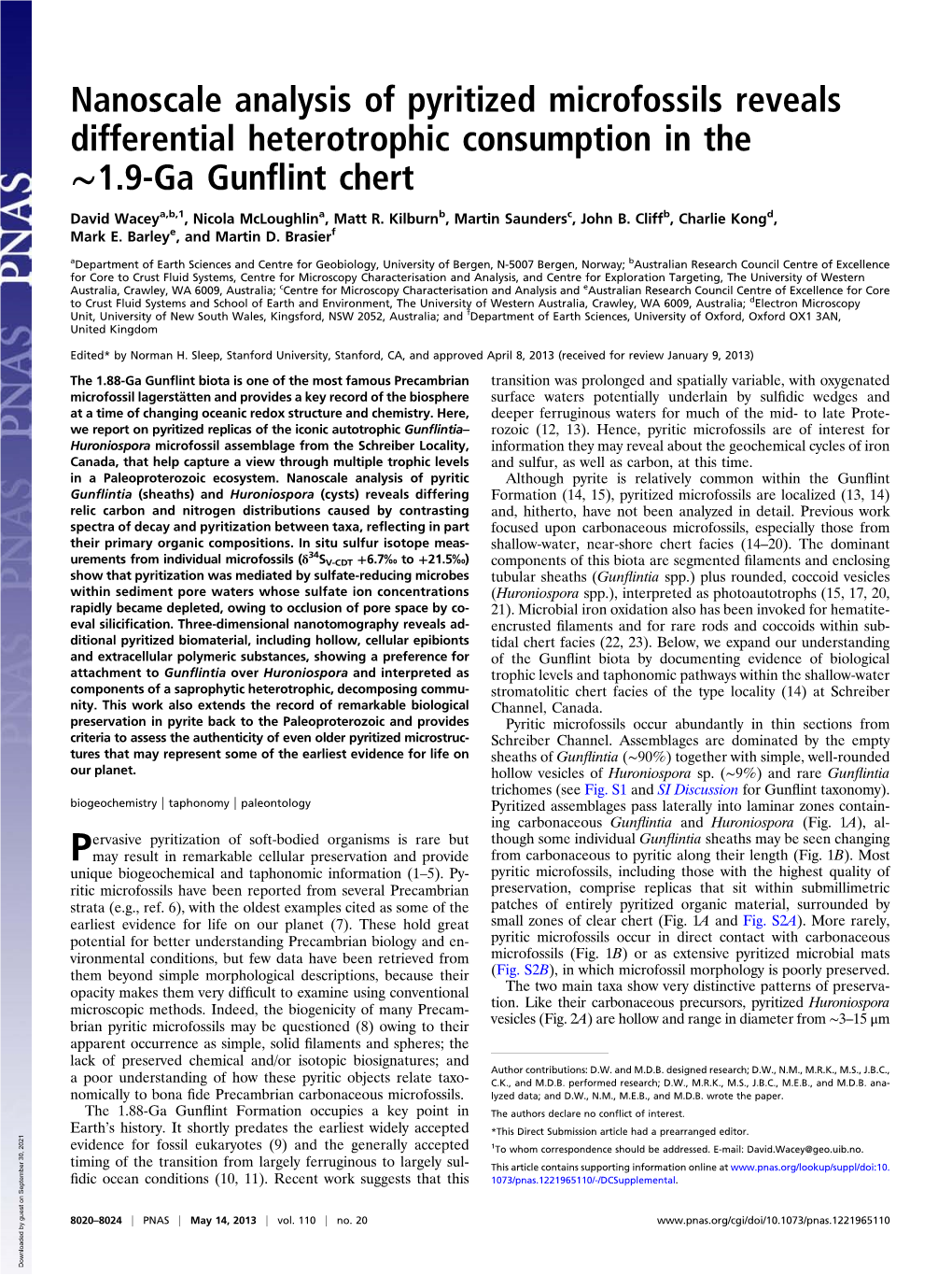 Nanoscale Analysis of Pyritized Microfossils Reveals Differential Heterotrophic Consumption in the ∼1.9-Ga Gunﬂint Chert